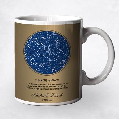 Brass Star Map 8th Anniversary Coffee Mug Gift for Couple M-1742