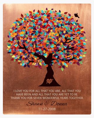 Multicolor Copper Colorful Spring Tree 7th Anniversary Wall Plaque Gift for Couple LTC-1180