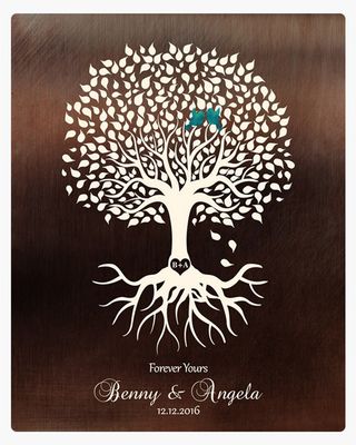 White Bronze Tree with Roots Engagement Wall Plaque Gift for Couple LTC-1426