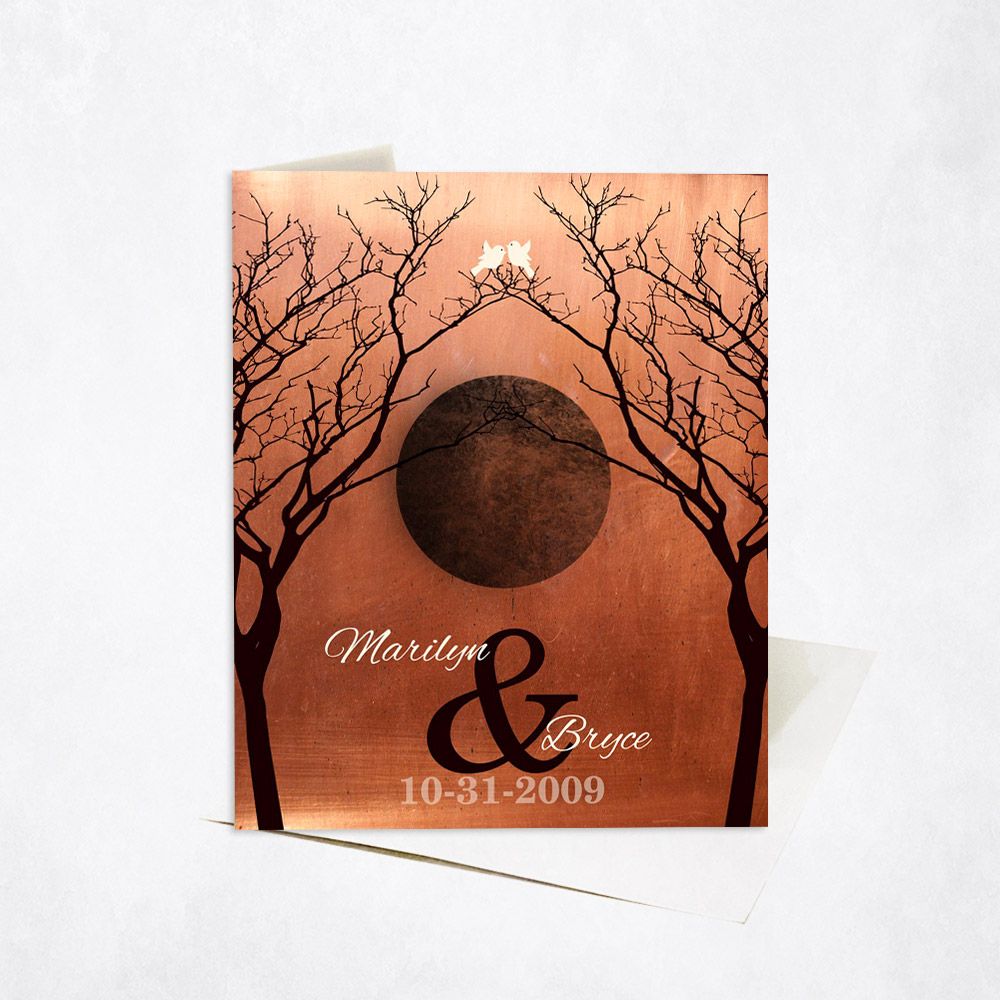 #1 Best Seller - Copper Two Dark Trees 7th Anniversary Card Gift for Couple C-1307