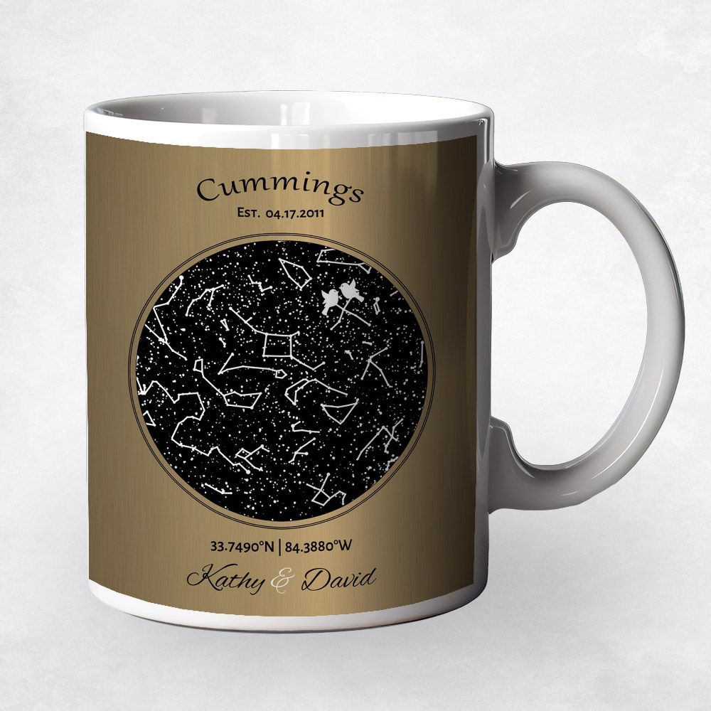 #1 Best Seller - Brass Star Map 8th Anniversary Coffee Mug Gift for Couple M-1743