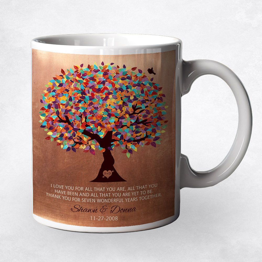 Copper Colorful Spring Tree 7th Anniversary Coffee Mug Gift for Couple M-1180