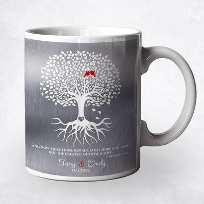 #1 Best Seller - Tin White Rooted Tree 10th Anniversary Coffee Mug Gift for Couple M-1216