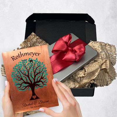 Copper Turquoise Silhouette Tree 7th Anniversary Gift Delivery Box Gift for Couple TOY-1377