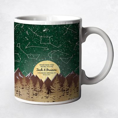 Bronze Mountains Trees Camping Star Map Anniversary Coffee Mug Gift for Couple M-2172