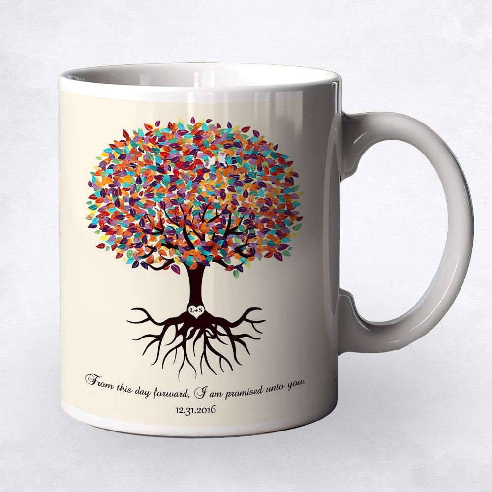 Colorful Tree with Roots Engagement Coffee Mug Gift for Couple M-1425