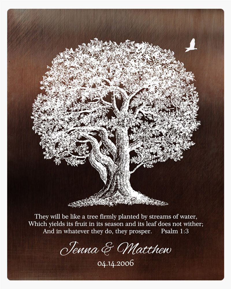 White Bronze Oak Tree 8th Anniversary Wall Plaque Gift for Couple LTC-1414