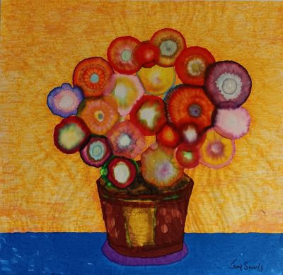 Neon Flowers on a Blue Table