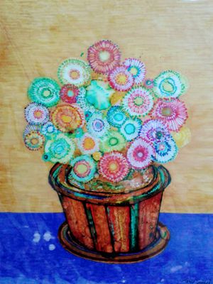 Pot of Flowers on a Purple Table