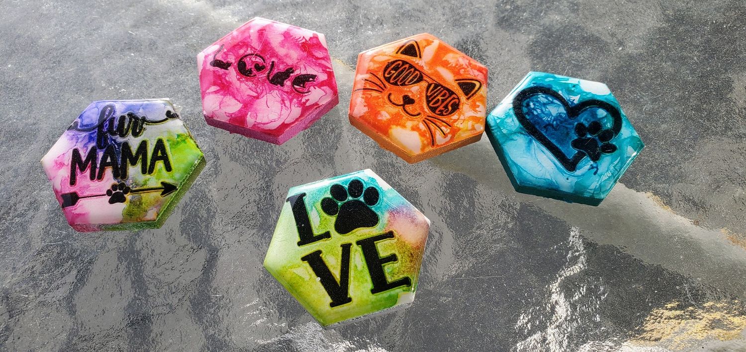 5 Pack Magnets w/ Vinyl, Color: Cats - Tye Dye 1