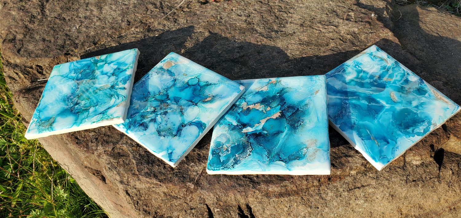 Coaster Set of 4 - Matte or Resin Finish, Color: Reef