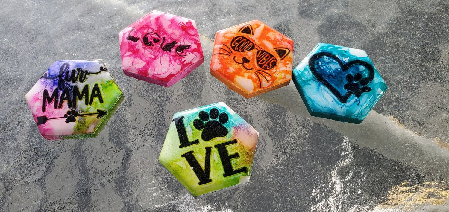 5 Pack Magnets w/ Vinyl, Color: Cats - Tye Dye 1