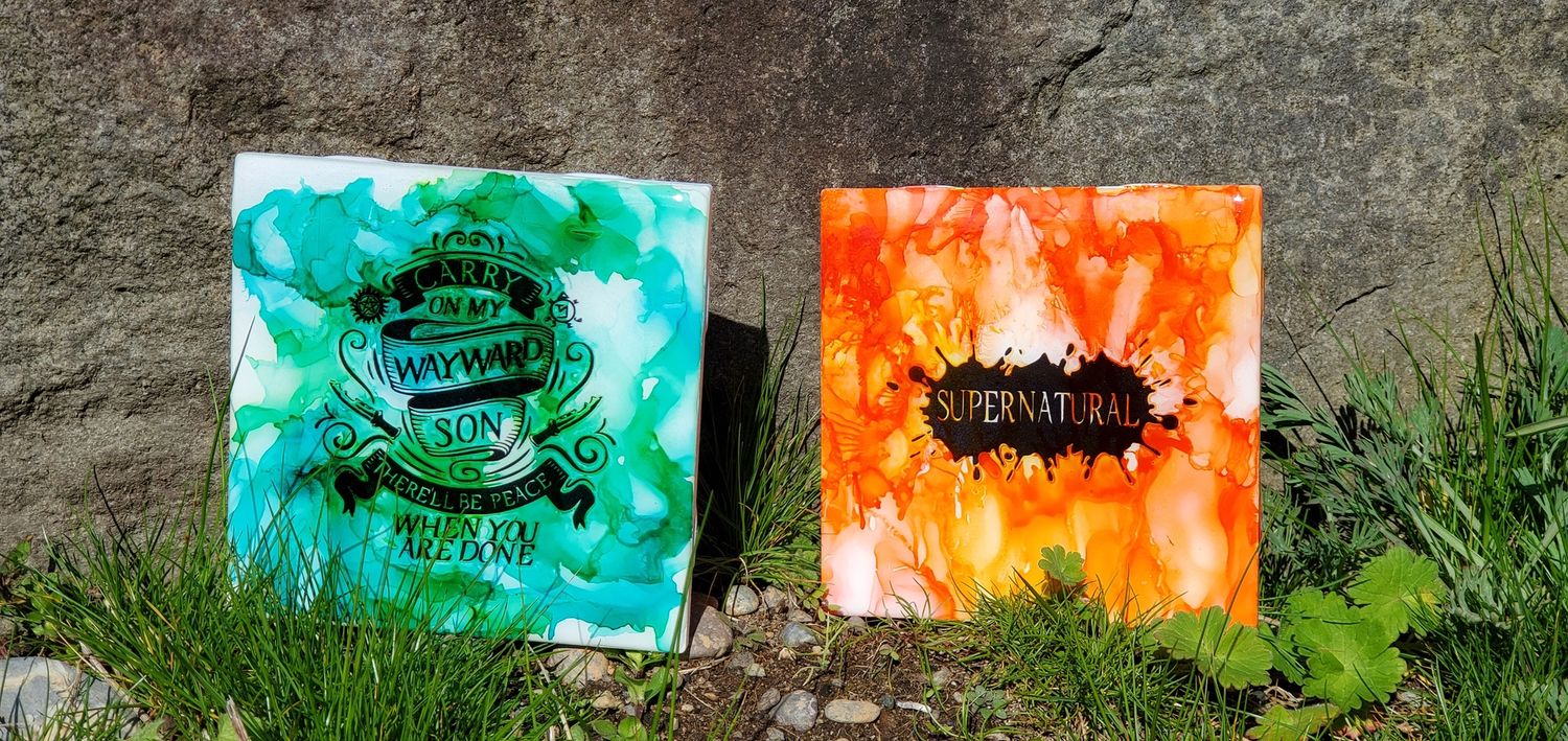 Coaster Set of 2 - Vinyl w/ Matte or Resin, Color: Spn