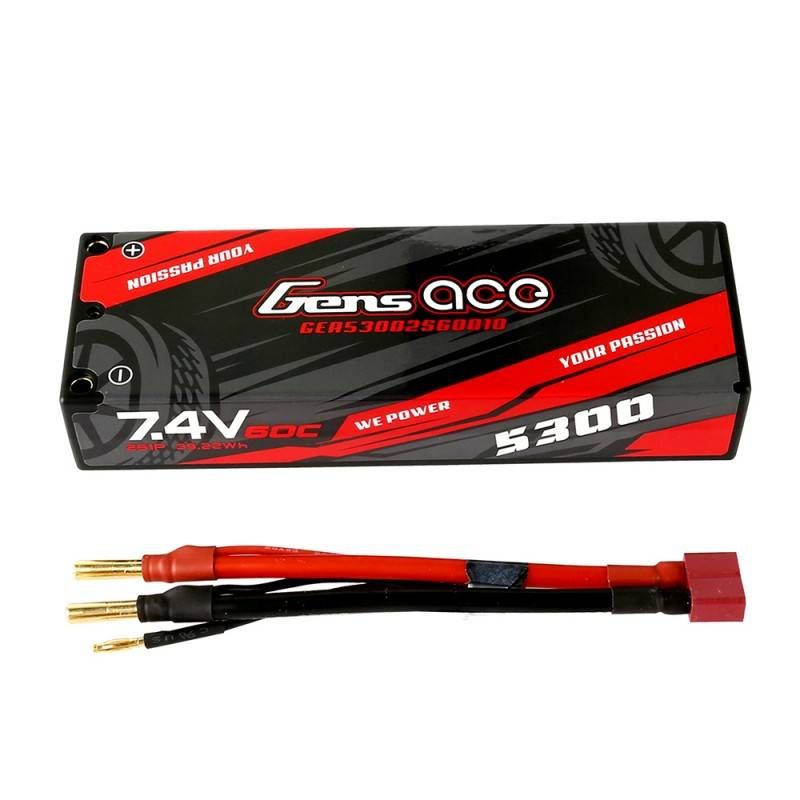 Gen ace 5300mAh 7.4V 60C HardCase, parfait pour chassis loisir 1/10 équipé Brushless.
