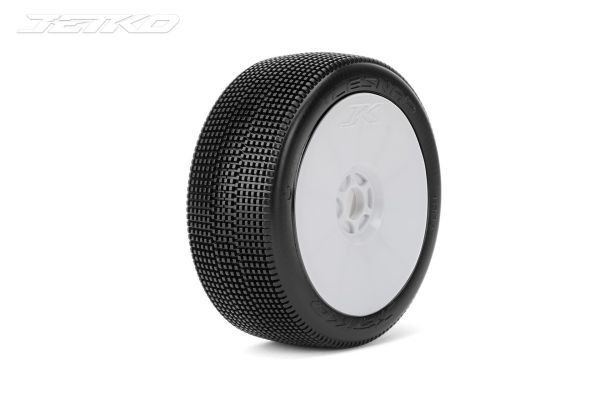 Jetko Pneus Buggy 1:8 Lesnar Soft (2) monter coller sur jantes Revo blanches