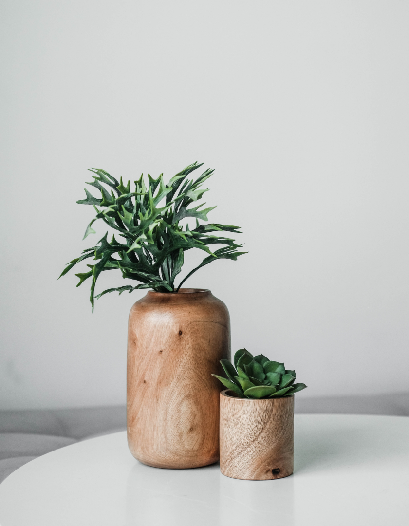 Set of wooden vases