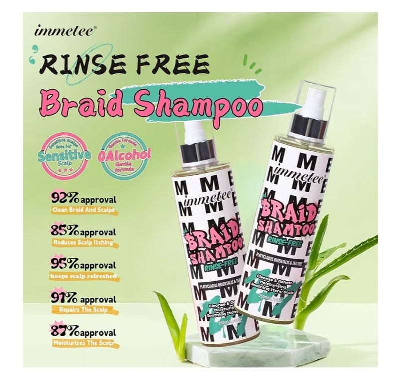 immetee No Rinse Shampoo for Braids &amp; Dreadlock,with Aloe Vera,Olive Oil &amp; Tea Tree Oil,Moisturizing Rinse Free Braid Shampoo Spray Eliminates Odor &amp; Itch 250ml