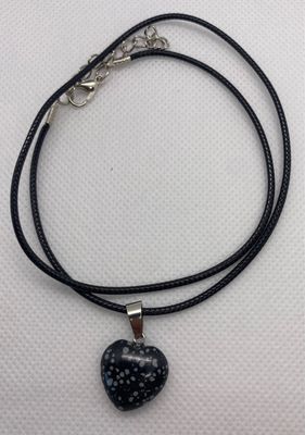 Natürlicher Steinherz Anhänger mit Schwarzer Lederkette Obsidian