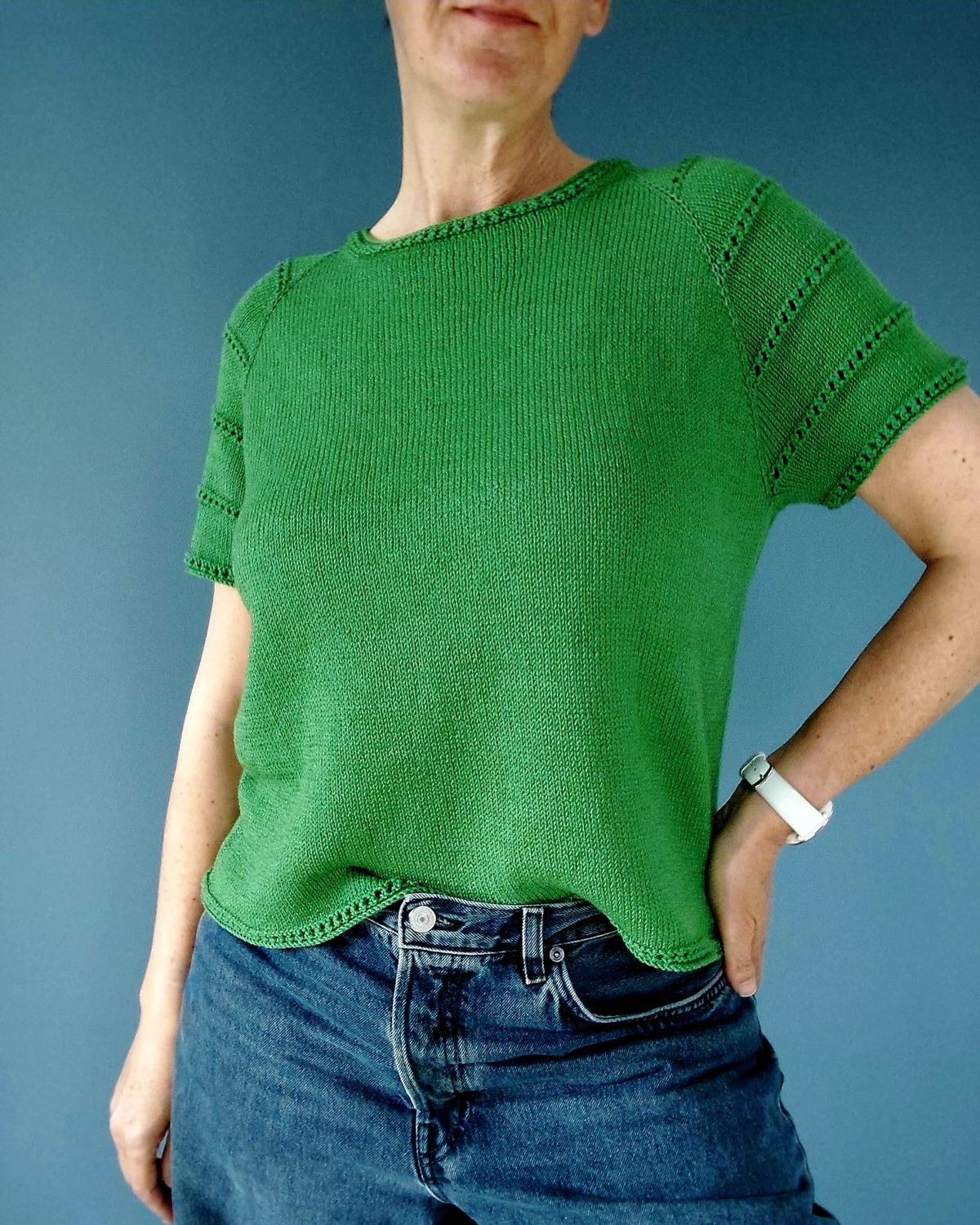 Take on me Tee stricken – nahtloses Raglanshirt mit Lochmuster (Gr. 1–10)