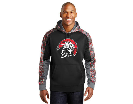 ST231 Sport-Tek® Sport-Wick® Mineral Freeze Fleece Colorblock Hooded Pullover - Deep red/black