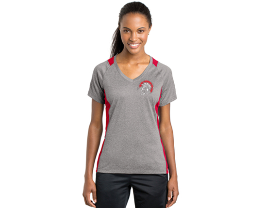 LST361 Sport-Tek® Ladies Heather Colorblock Contender™ V-Neck Tee