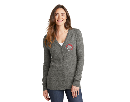 LSW415 Port Authority ® Ladies Marled Cardigan Sweater - Warm Grey