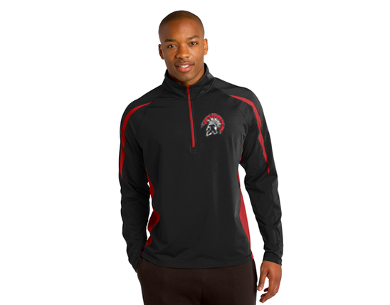 ST851 Sport-Tek® Sport-Wick® Stretch 1/2-Zip Colorblock Pullover - Black/Red