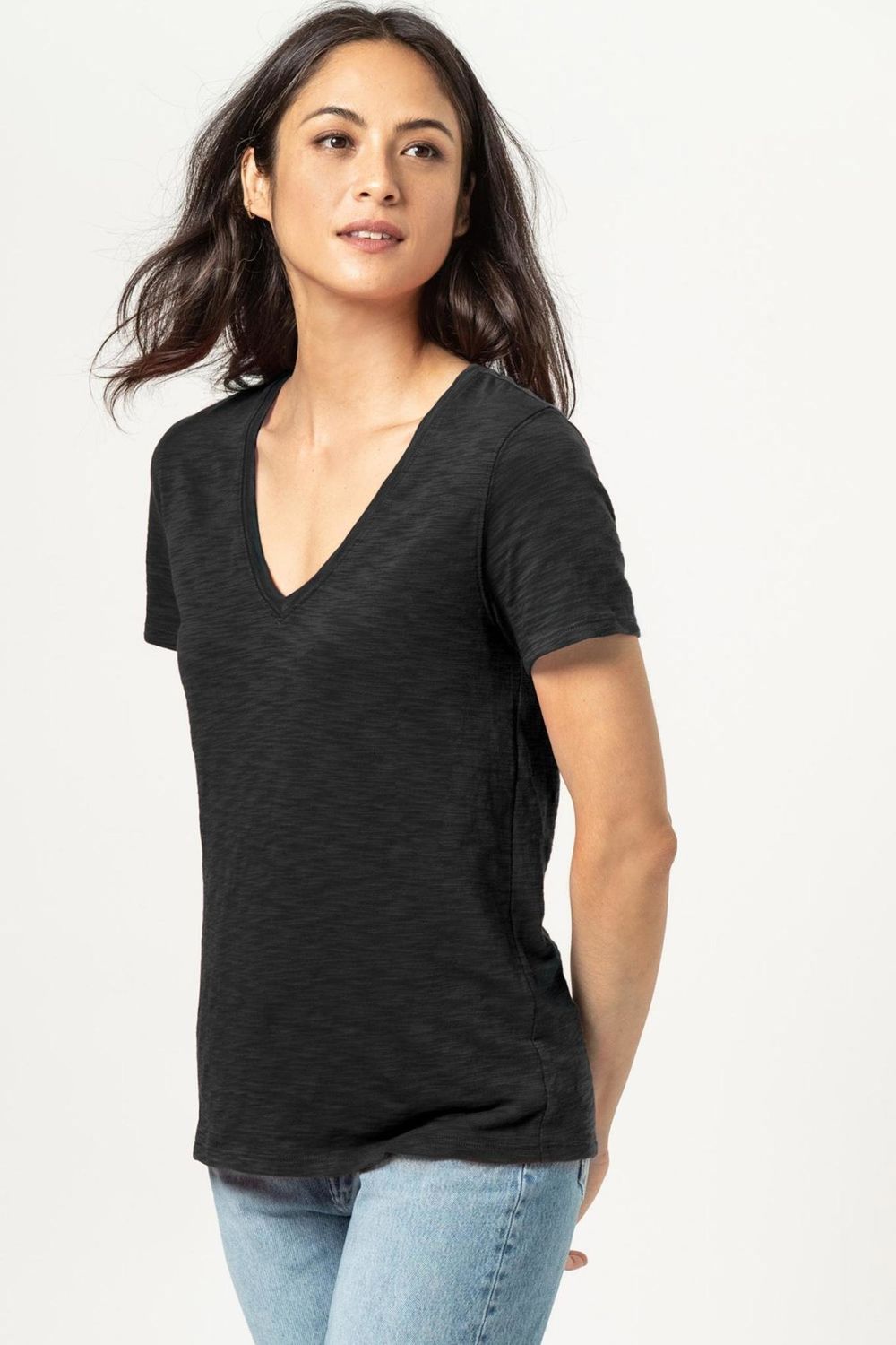 Lilla P Short Sleeve Back Seam  V-Neck Tee 