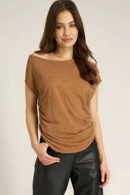 Project Social T Portia  Off Shoulder Tee Saddle
