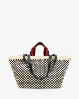 Clare V Bateau Tote Black/Cream Check