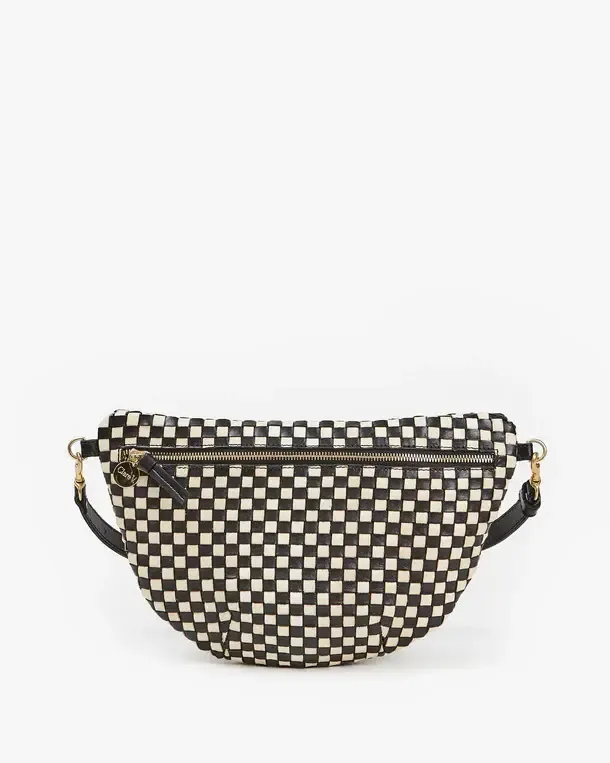 Clare V. Grande Fanny Woven Checker Blk/Cream