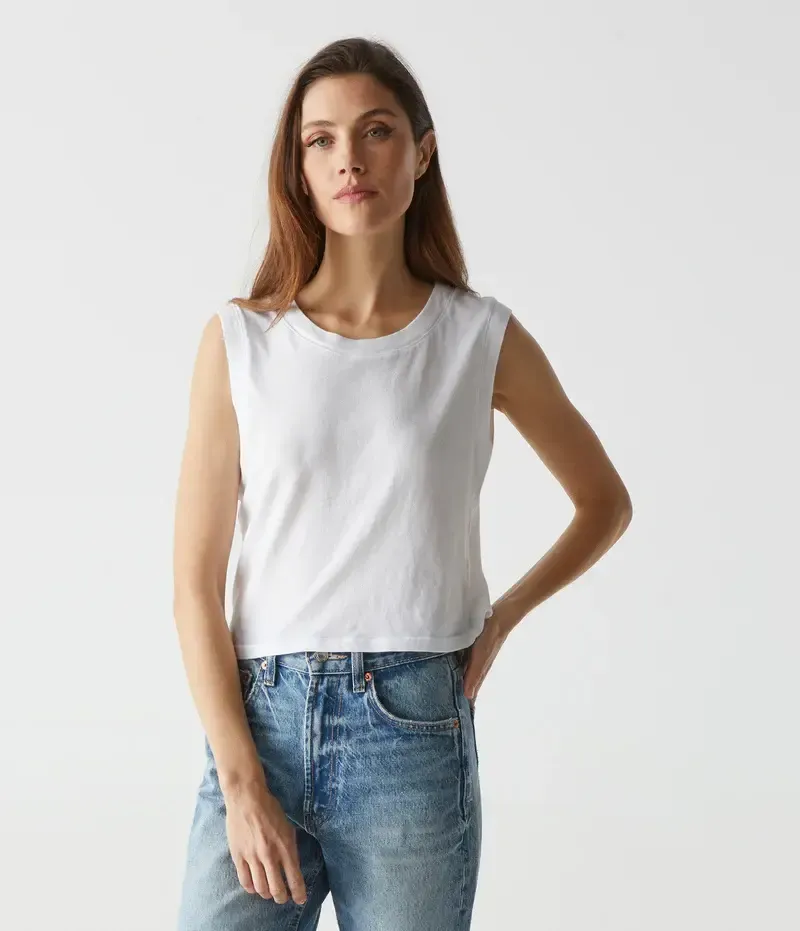 Michael Stars Johnnie Cropped Crew Neck Tank #3906, Color: White, Size: S