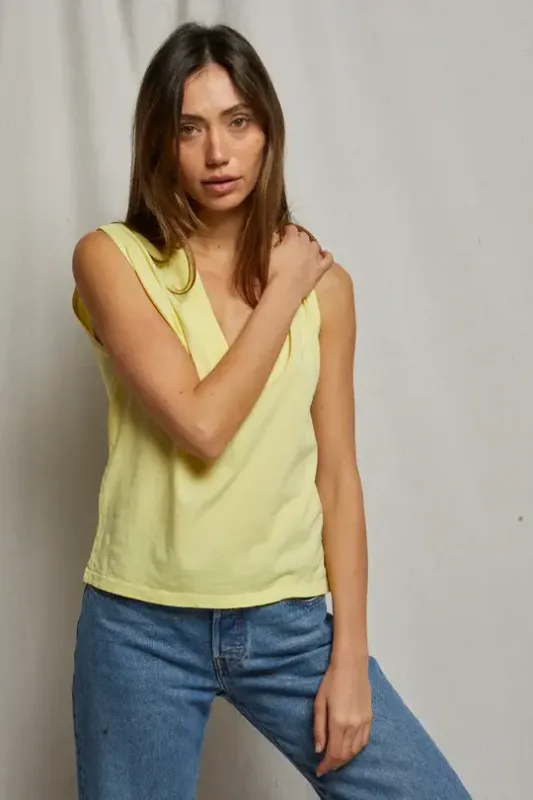 PWT  Margot Sleeveless V Neck Tee, Color: Lemonade, Size: XS