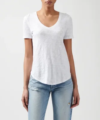 ATM Schoolboy S/S V-Neck Tee, Color: White, Size: XS