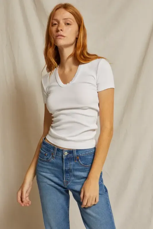 PWT Avril S/S Rib U Neck Tee , Color: White, Size: XS