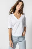 Lilla P Cuffed Elbow Sleeve V-Neck Tee, Color: White, Size: XS