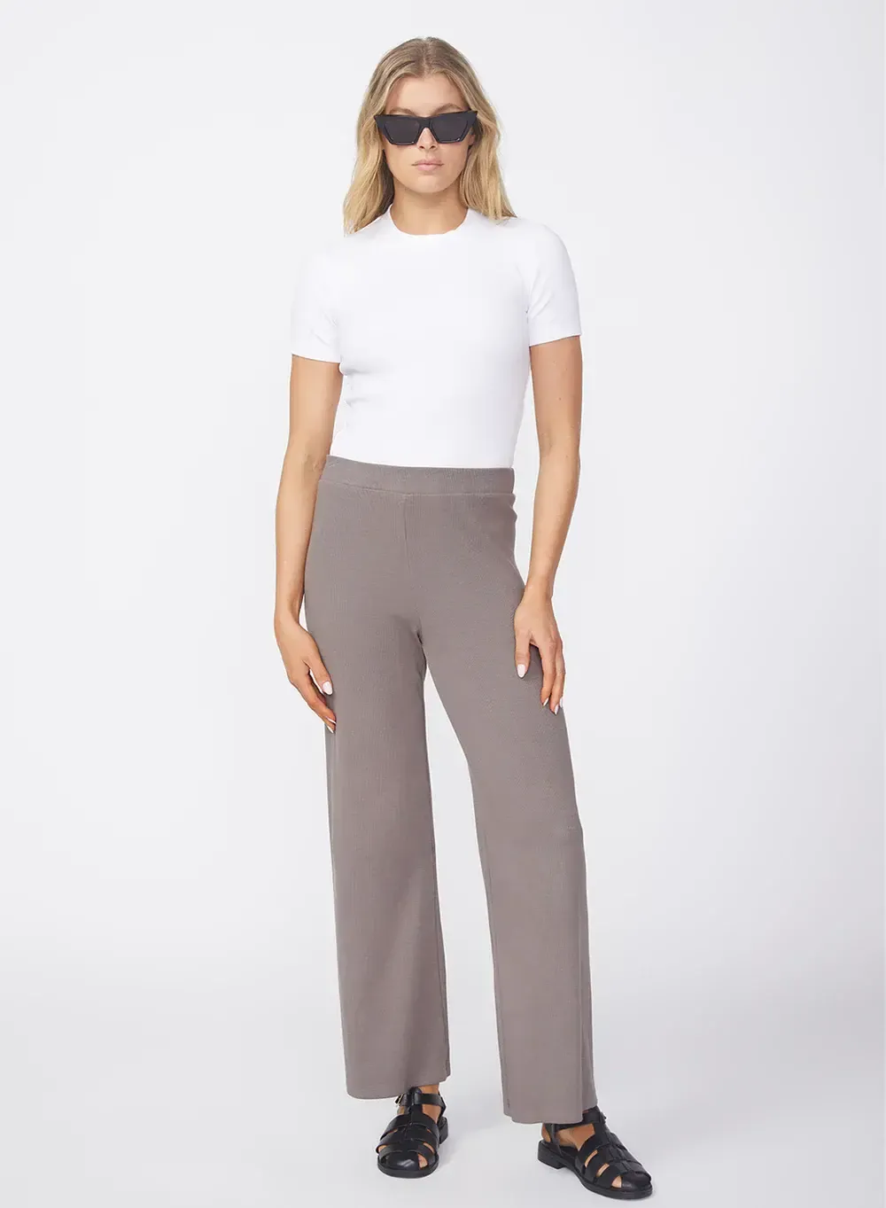 Stateside Luxe 2x1 Rib Cropped Pant Twig, Color: Twig, Size: XS
