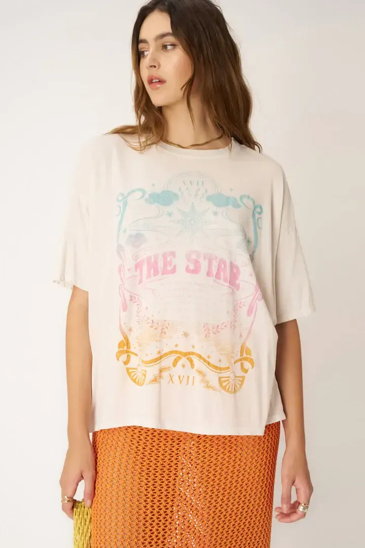 Project Social T &quot;The Star&quot; Boyfriend Tee , Color: Vintage White, Size: XS