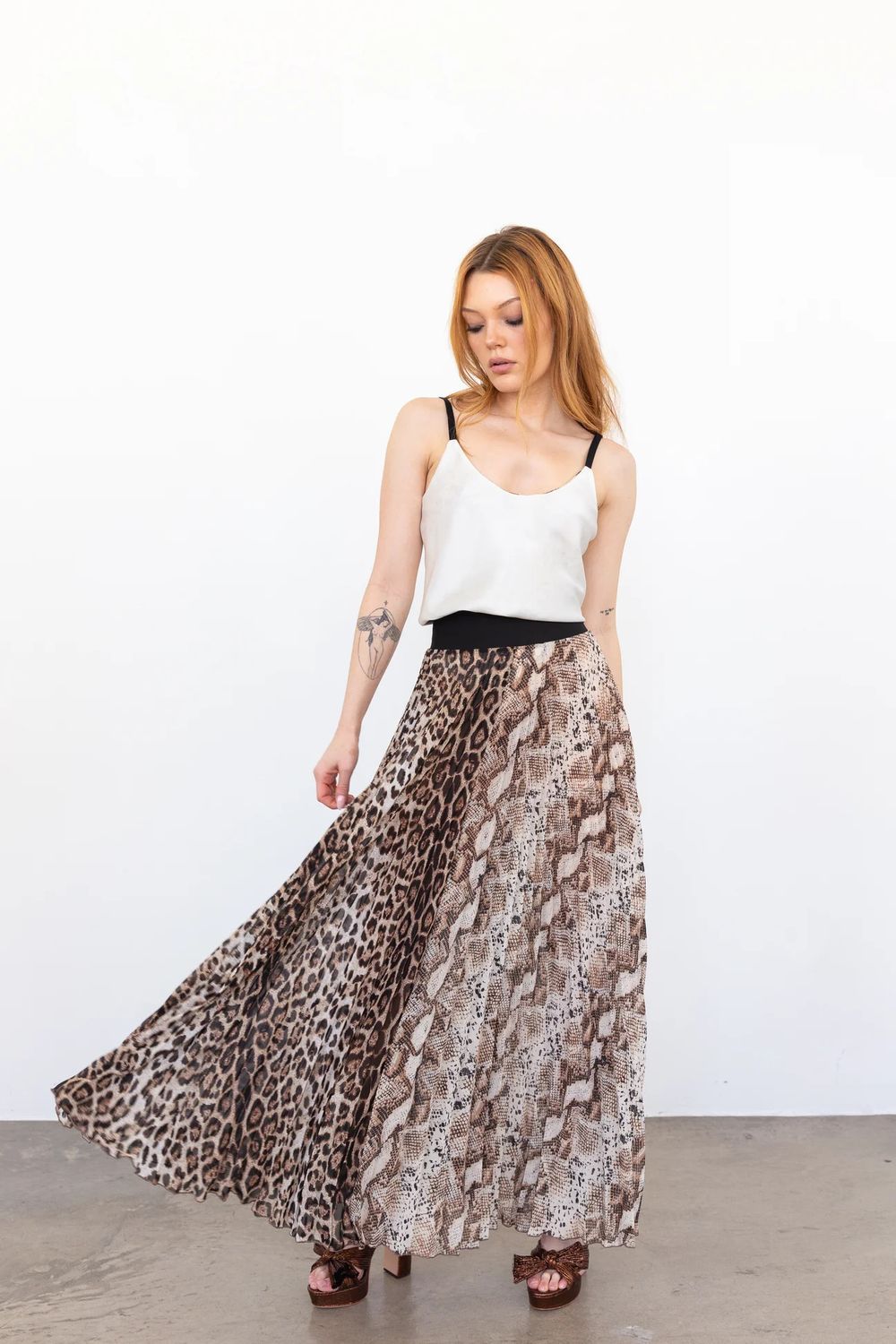 Loyd Ford Snake Chiffon Midi Skirt