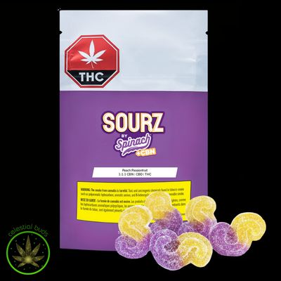 Peach Passionfruit 1:1:1 CBN:CBD:THC, SOURZ by Spinach (5/pk) Soft Chews