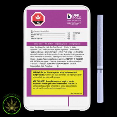 Berrylicious Electric Dartz (Berry OG), Dab Bods (10x0.4g) Super Slim Pre-Rolls