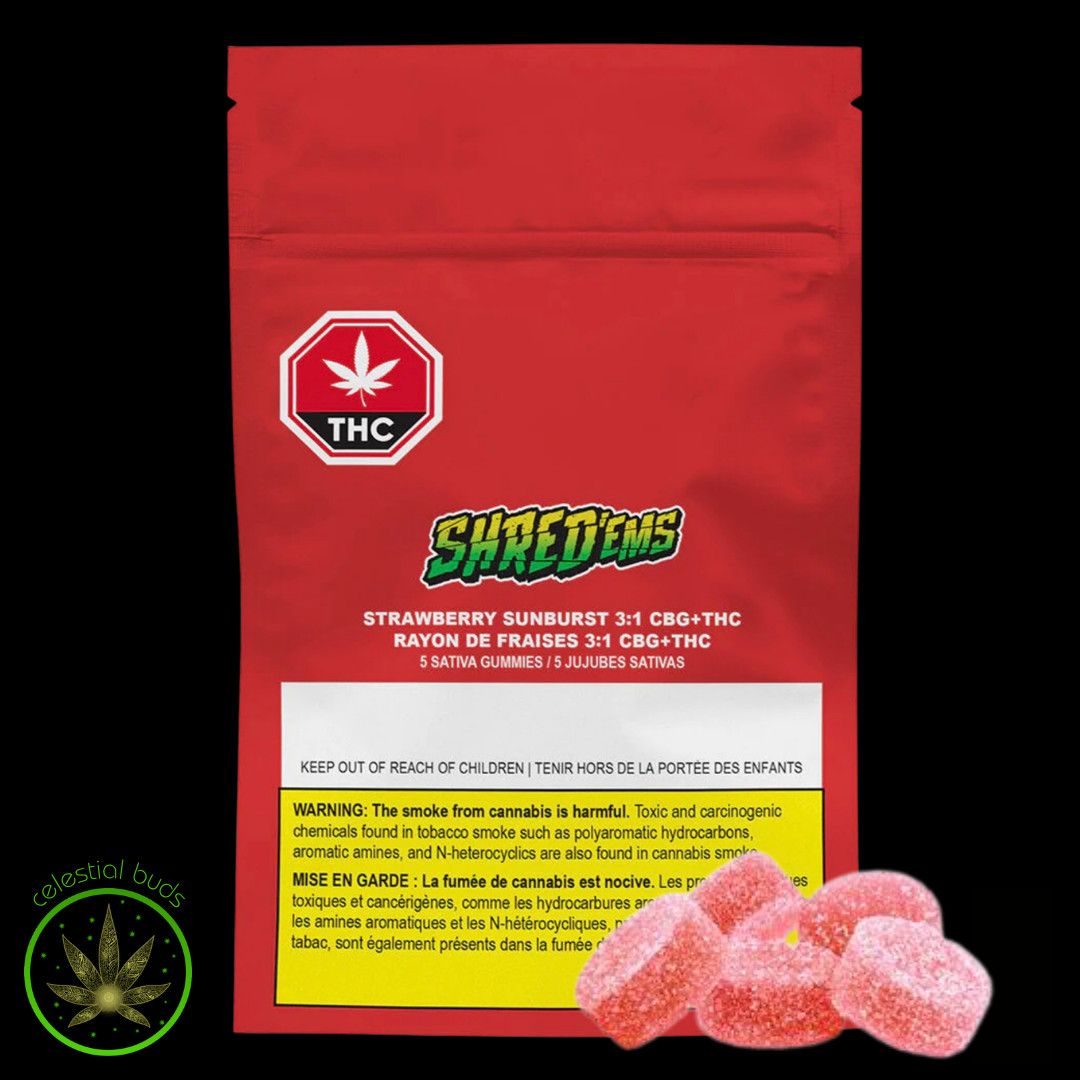 Strawberry Sunburst CBG+THC, Shred'ems (5/pk) Gummies