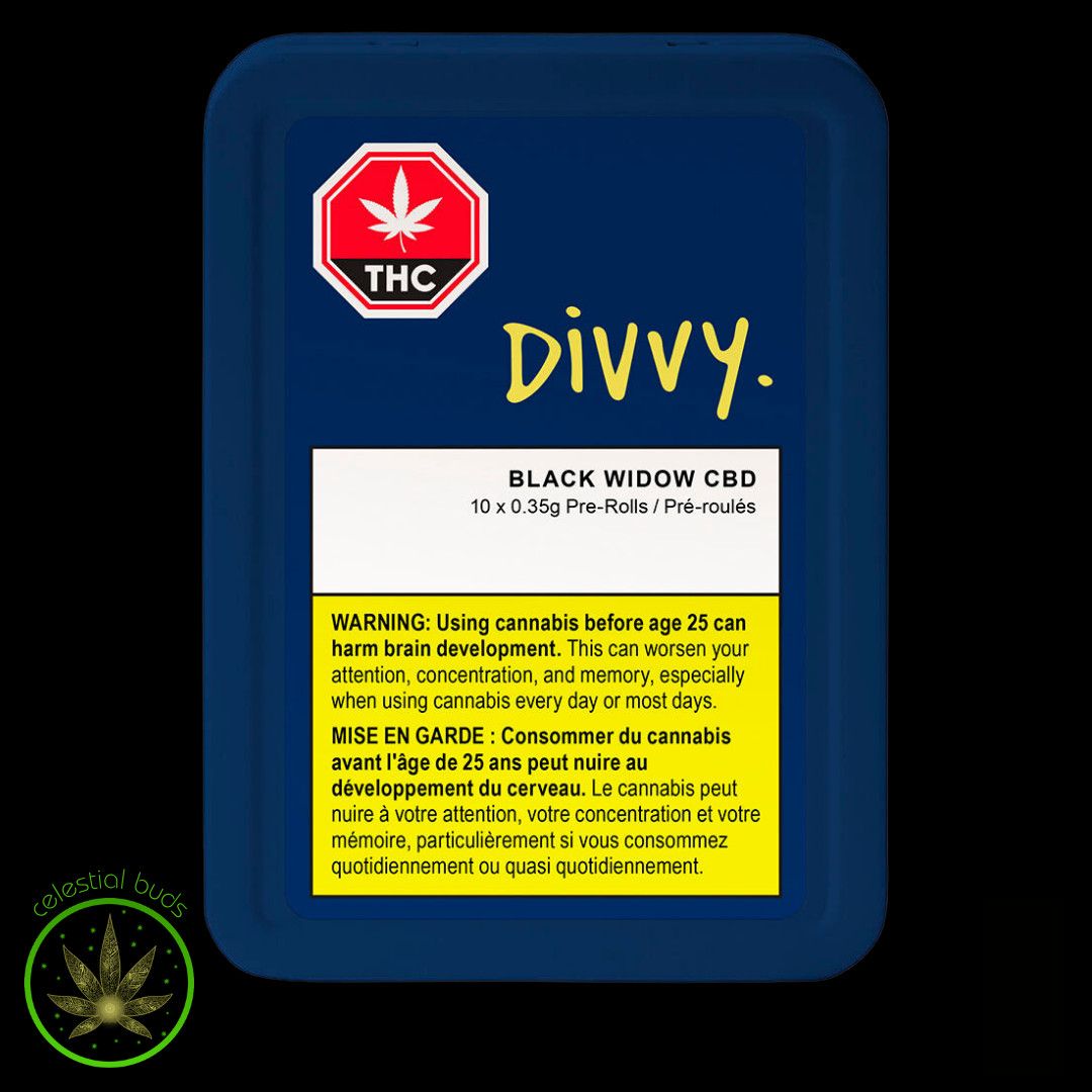 Black Widow THC/CBD (Balanced), Divvy (10x0.35g) Pre-Rolls