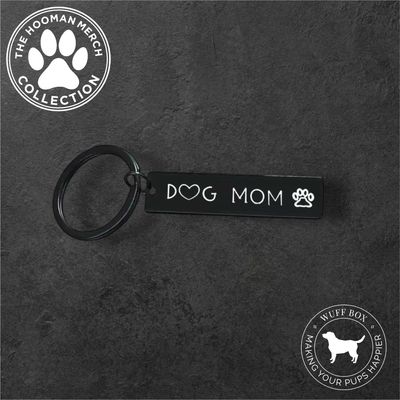 Black “Dog Mom” Engraved Keychain