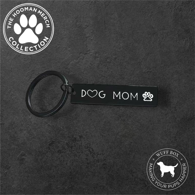 Black “Dog Mom” Engraved Keychain