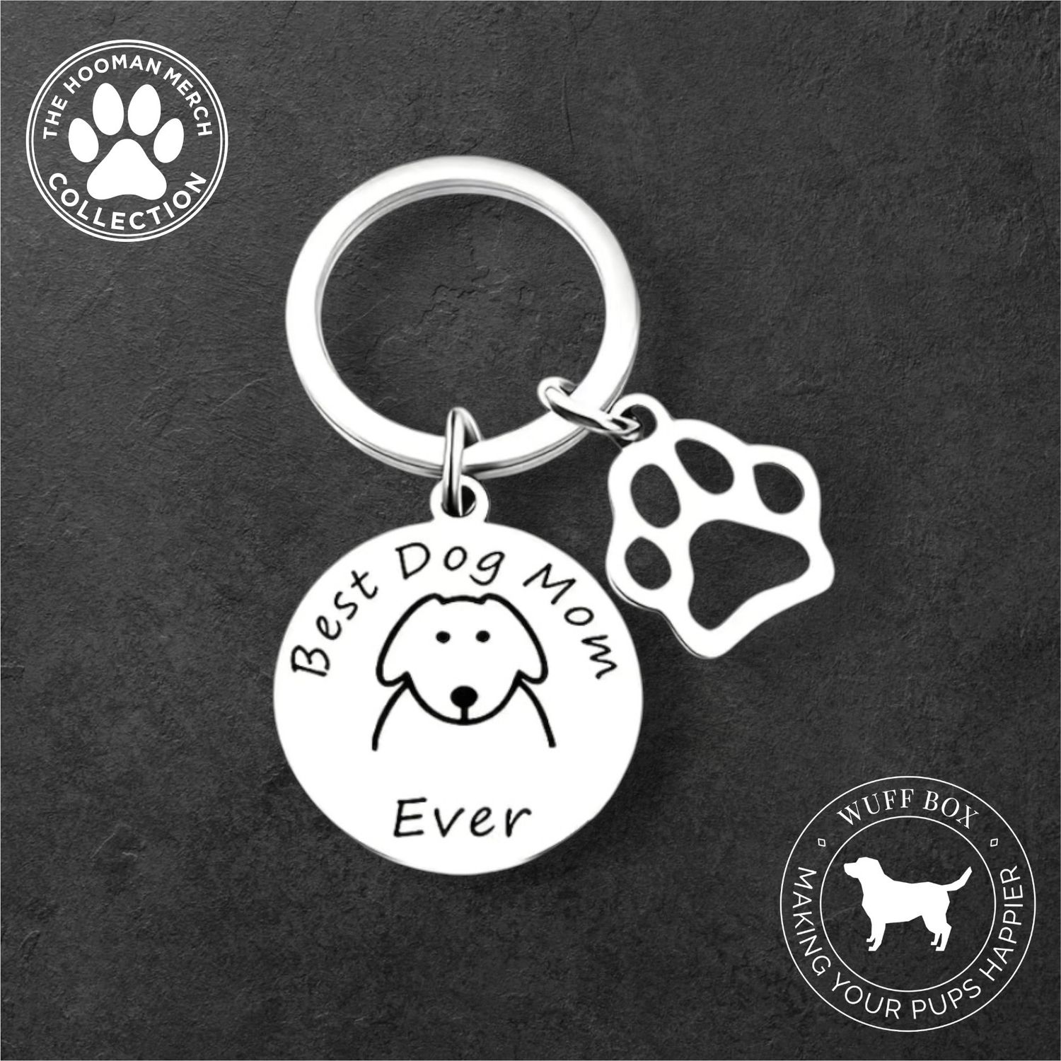 “Best Dog Mom Ever” Engraved Keychain