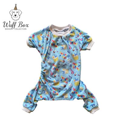 Blue BarkDay Print Velvet Onesie