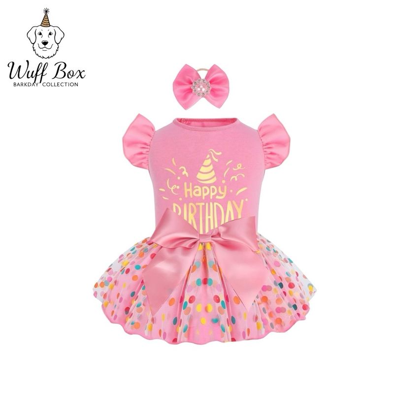 CuteBone Pink “Happy Birthday” Tutu Dress