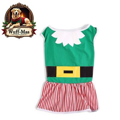 Green Elf Stripe Holiday Dress