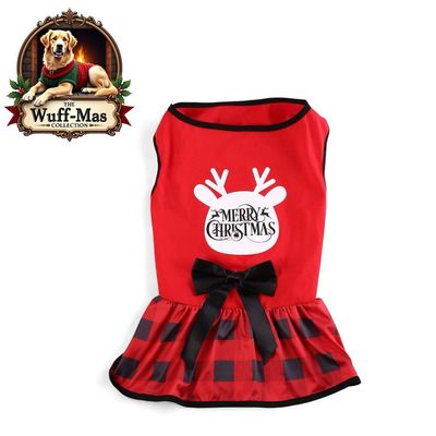 Plaid Reindeer Bowknot Dress